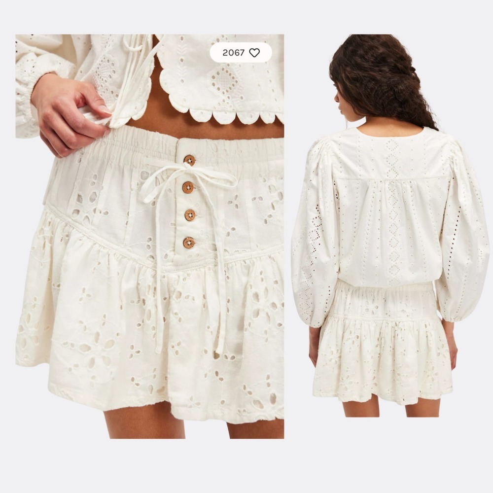 Free People Cream Eyelet Tiered Mini Skirt